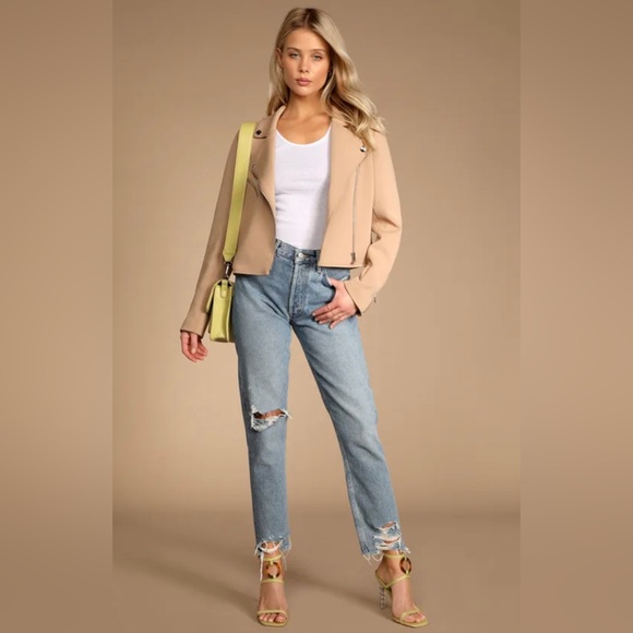 LULUS Living On the Edge Taupe Moto Jacket - Size Large - Picture 2 of 10